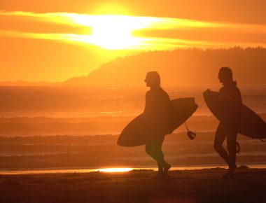Tofino sunset surfing